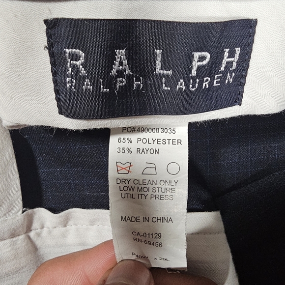 Ralph Lauren‎ Mens 40x29 Charcoal Navy Grid Pleated Cuffed Dress Pants Refined - Picture 6 of 7